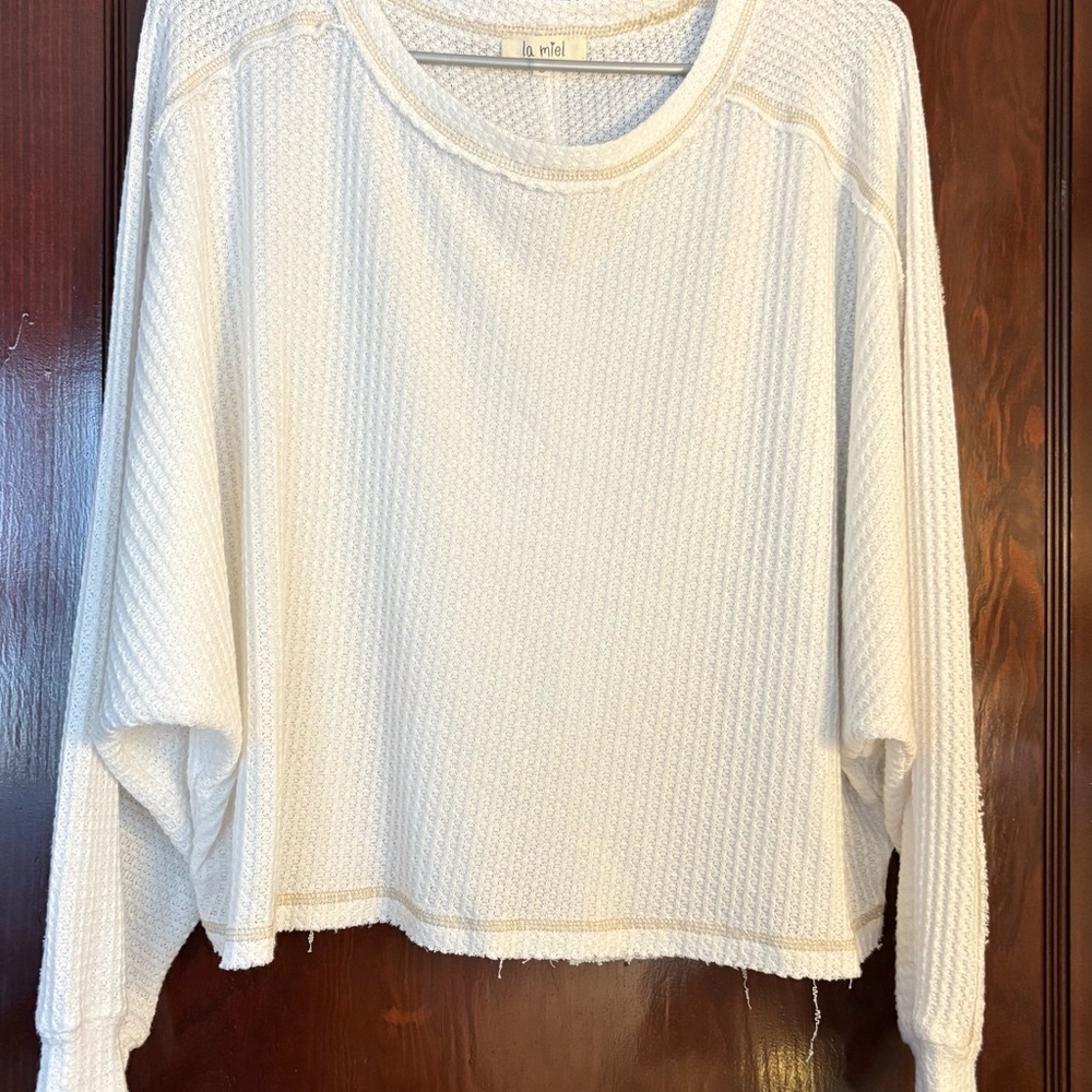 LA MIEL Cream Textured Knit Top